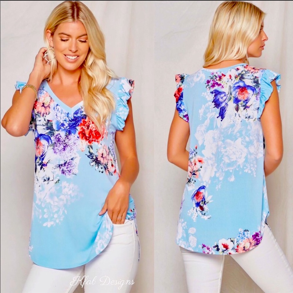 Seriously💙💜Pretty ruffle sleeve tee2brighten day
